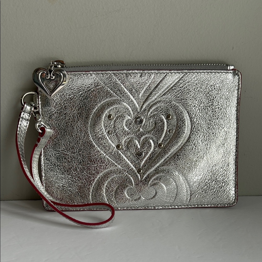 Brighton Silver Metallic Twirly Hearts Wristlet